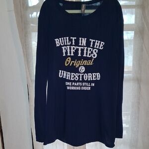 Navy Long Sleeve Tee with Retro Print